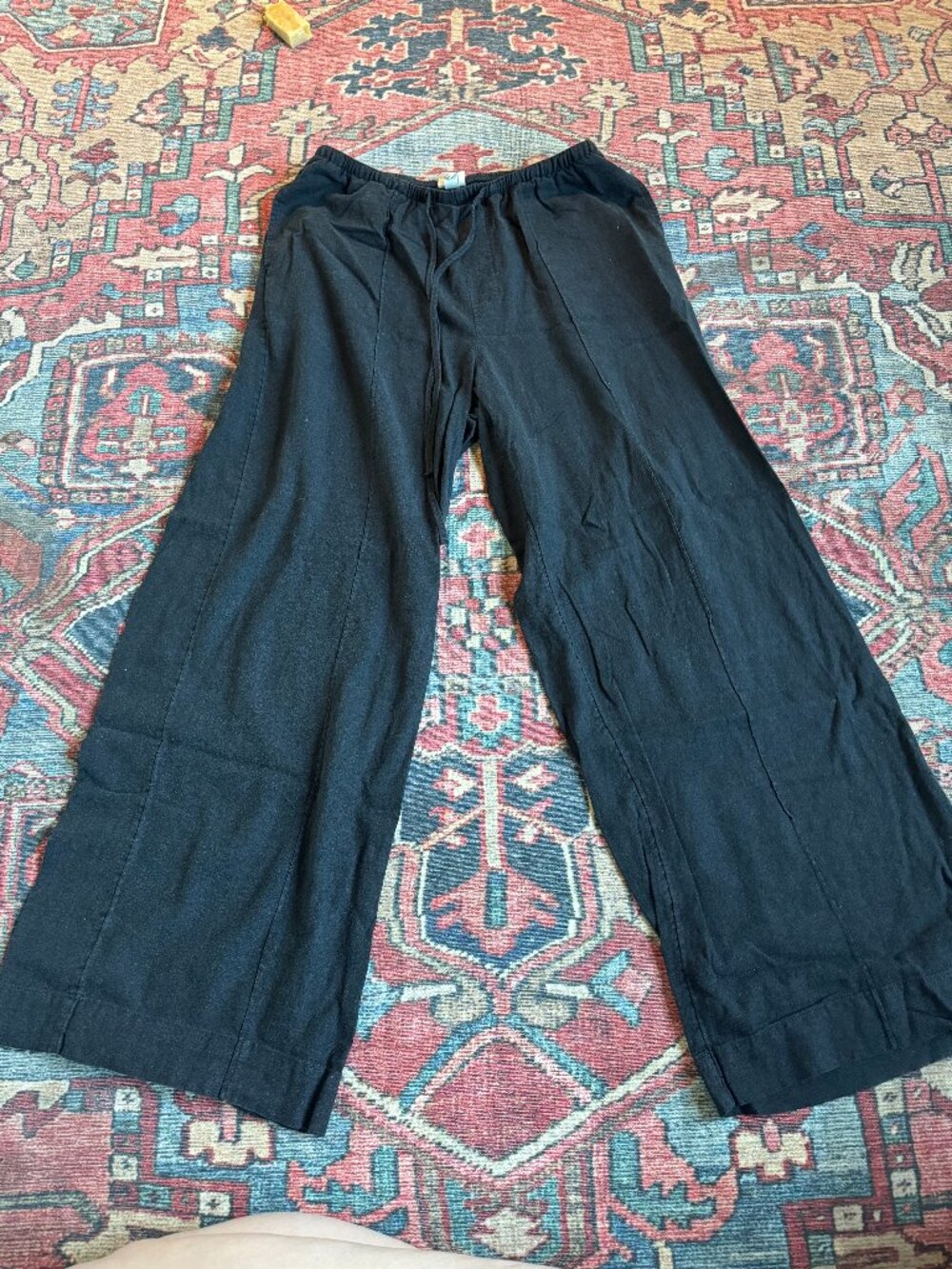 Women's High-Rise Wide Leg Linen Pull-On Pants - A New Day Black Medium